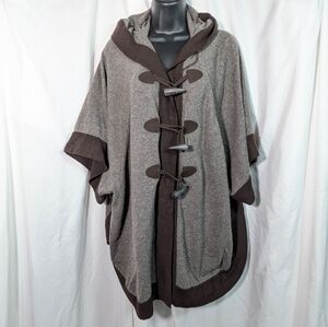 Autum Cashmere Zip‎ Hooded Sweater Poncho Cape Brown Boho Quiet Luxury Sz S